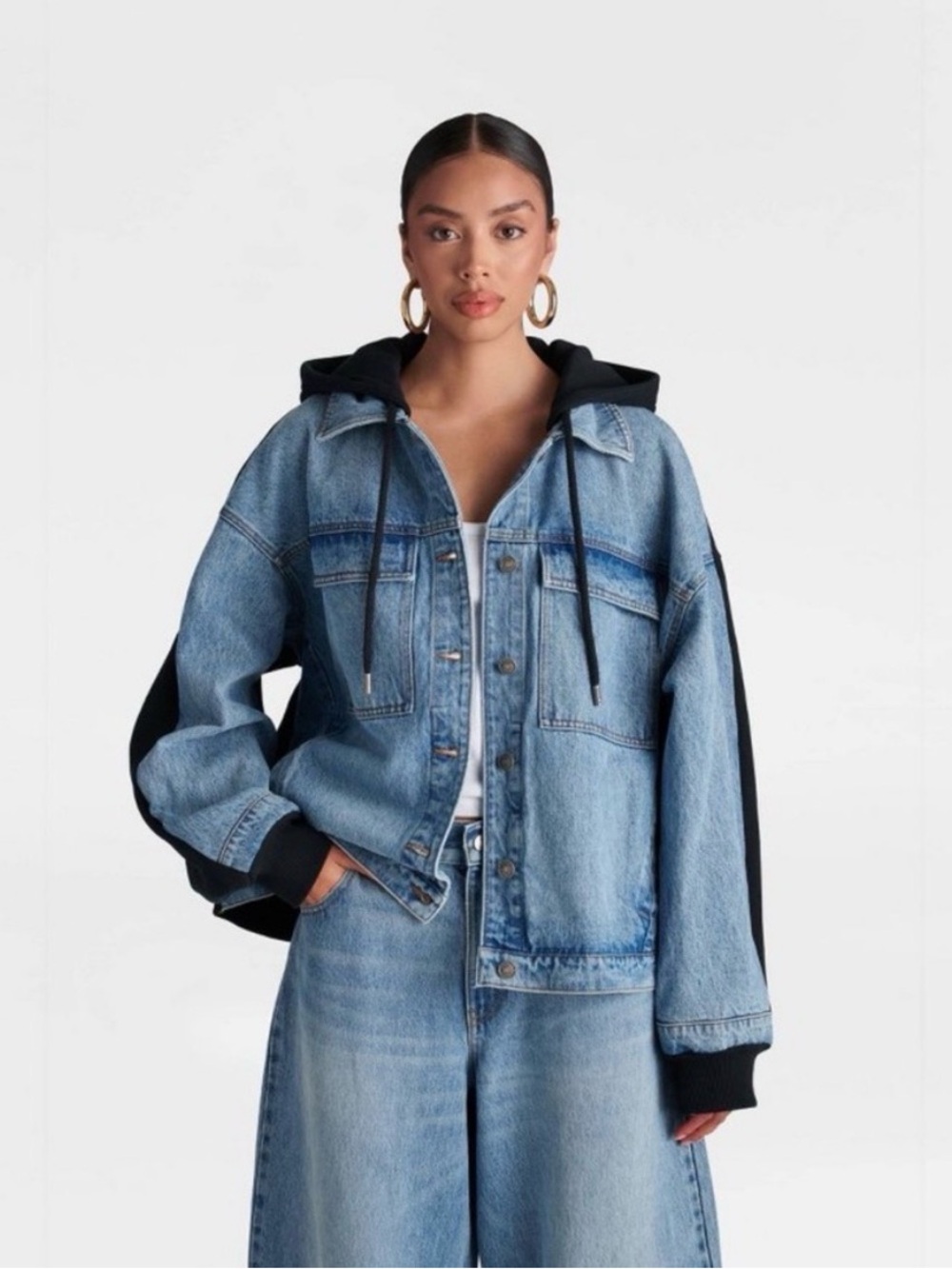 KBB by Kahlana Women’s The Denim  And Fleece Hoodie Jacket Medium Wash Size M